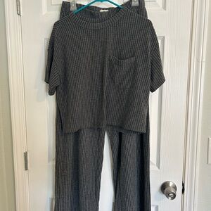 UpWest Charcoal Ribbed Knit Wide Leg Pants & Top Set